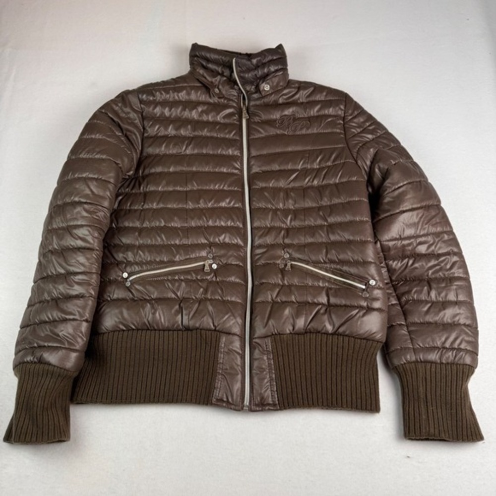 Baby Phat Puffer‎ Jacket Brown Quilted Zip Up Bomber Style Size XL